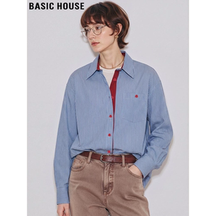 House 新款 百家好撞色条纹长袖 女2026春季 叠穿纯棉衬衣 衬衫 Basic