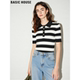 修身 Basic 上衣 女2026春季 新款 House 百家好条纹翻领天丝针织短袖