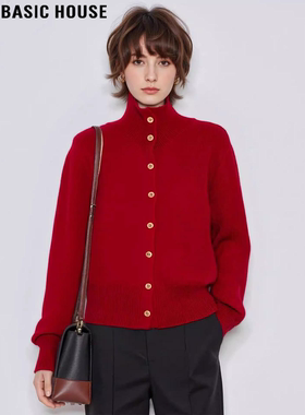 Basic House/百家好新年红高领羊毛针织衫女冬季宽松加厚打底毛衣
