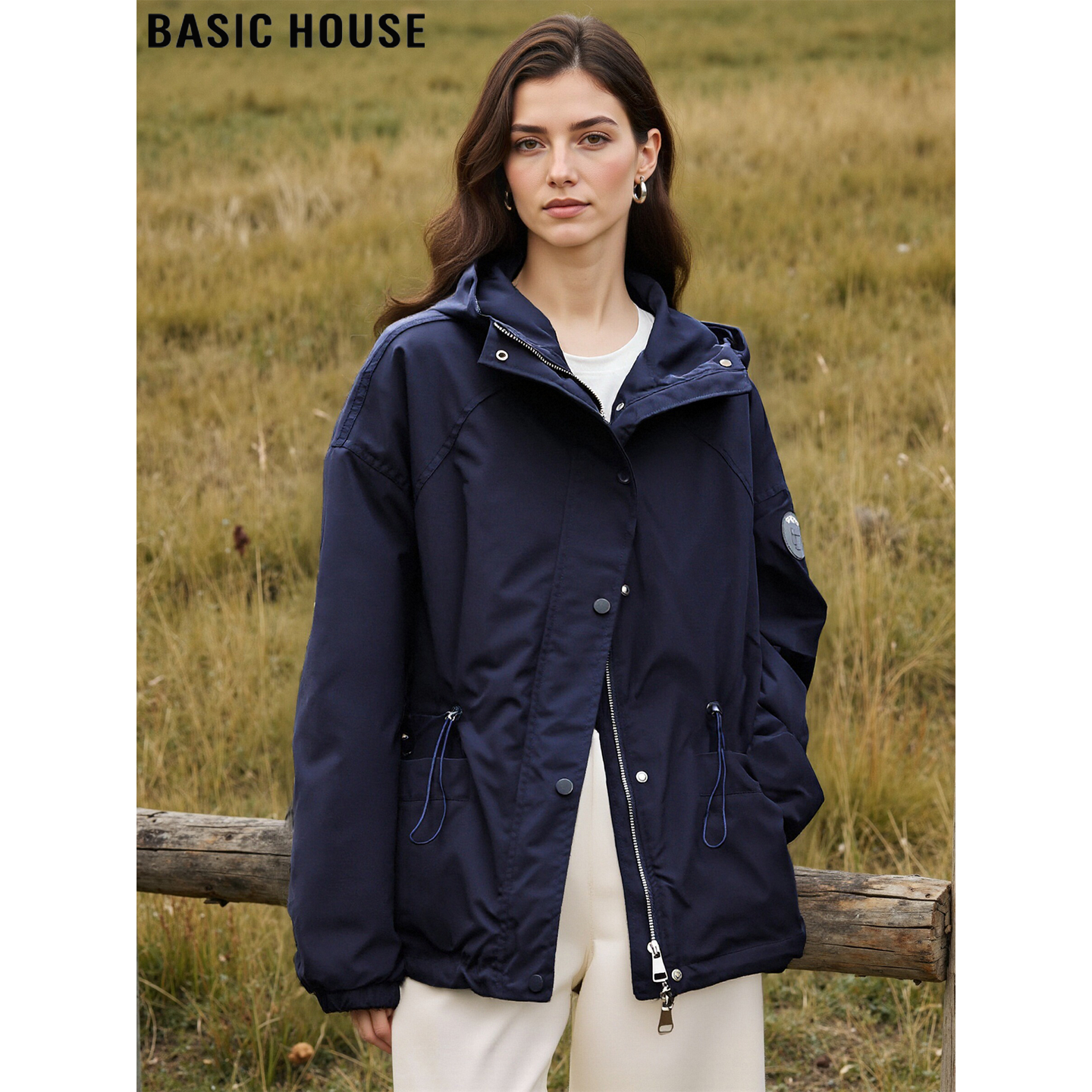 百家好藏青色连帽运动工装外套女