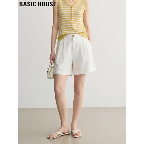 百家好白色亚麻休闲短裤女外穿