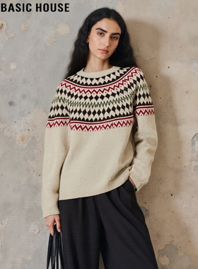 Basic House/百家好费尔岛提花打底毛衣女冬季宽松加厚保暖针织衫