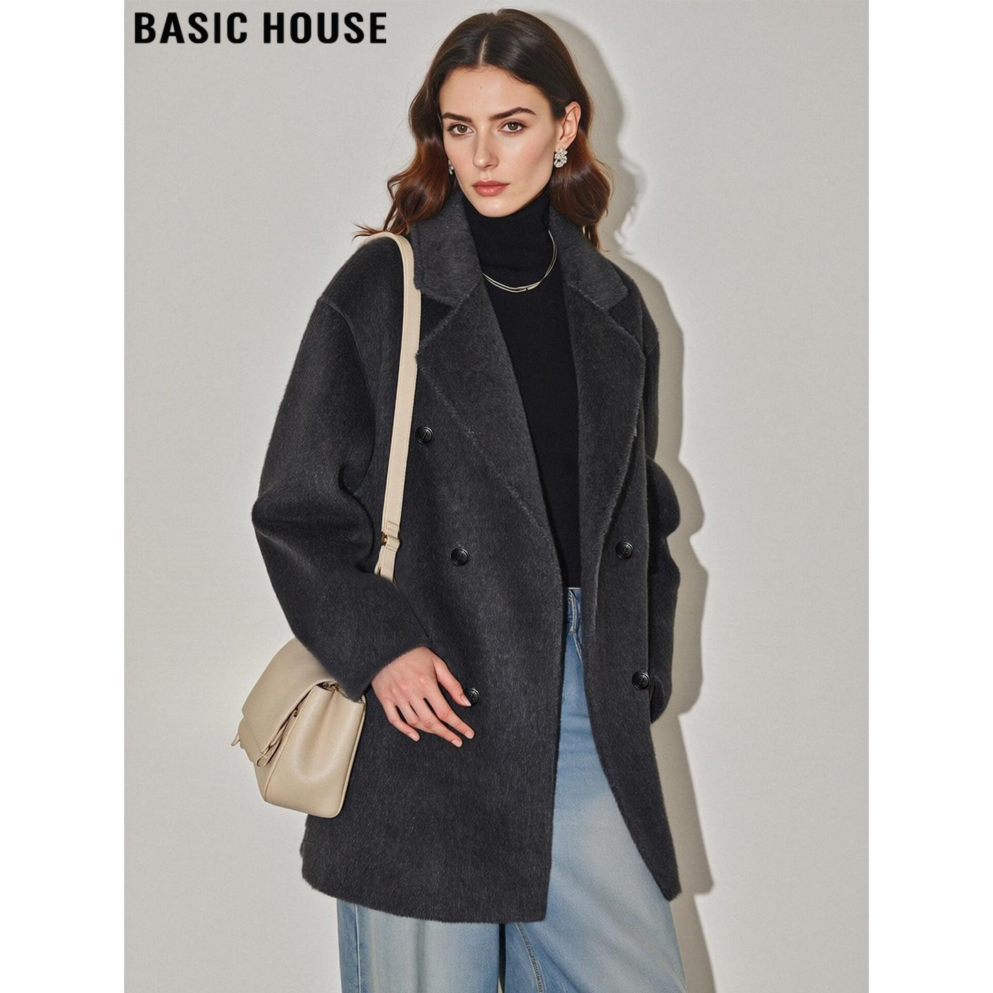 百家好高端西装领双面羊毛大衣女