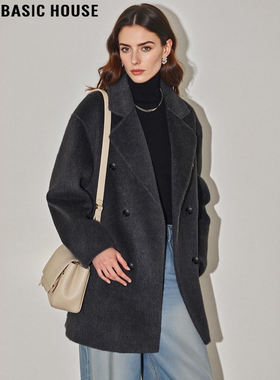 Basic House/百家好高端西装领双面羊毛大衣女冬季加厚毛呢外套