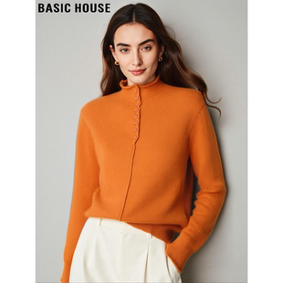 Basic House/百家好南瓜色半高领针织衫女春内搭上衣软糯打底毛衣