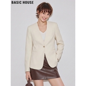 House 百家好白色V领西装 外套女2026春季 Basic 新款 一粒扣小西服