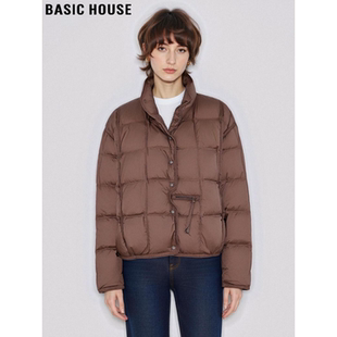 立领保暖短外套 百家好棕色90%鸭绒轻薄羽绒服女冬季 Basic House