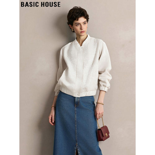 百家好米白色提花棒球服外套宽松