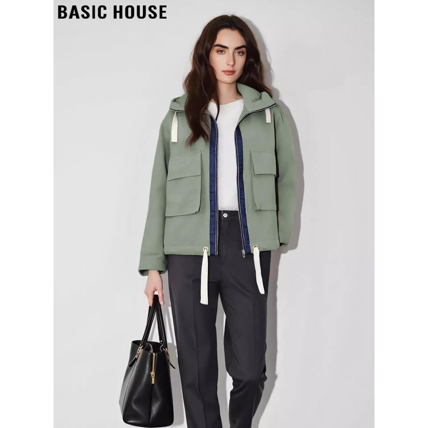 Basic House/百家好设计感连帽工装外套女2026春季新款复古夹克衫