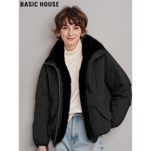 Basic House/百家好90白鸭绒黑色羽绒服女士冬季加绒加厚保暖外套