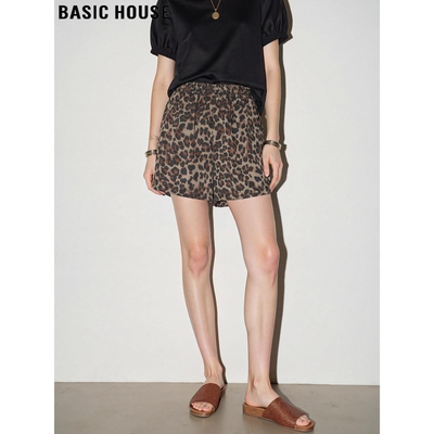 百家好高腰a字豹纹阔腿短裤女