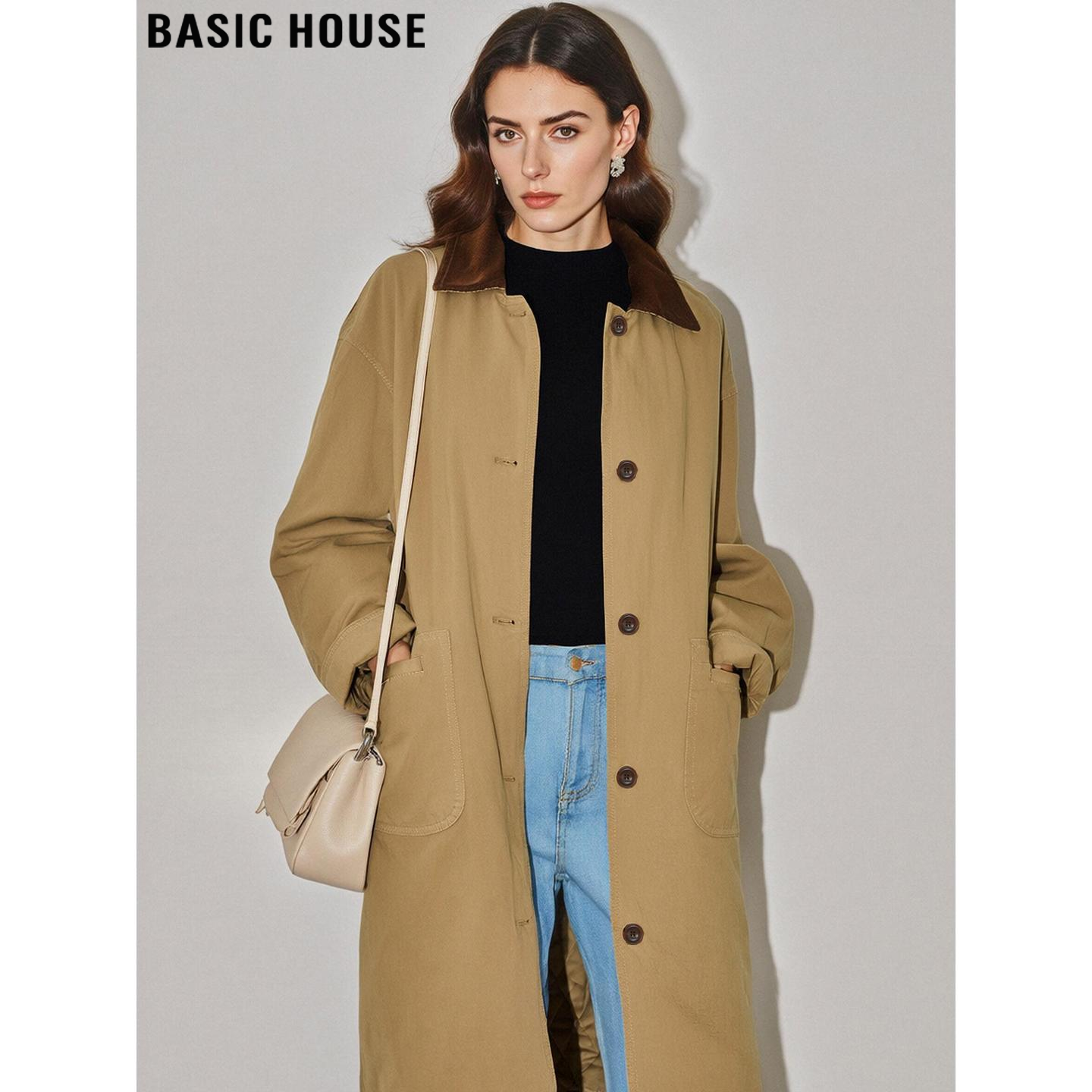 百家好中长款卡其色风衣外套女冬