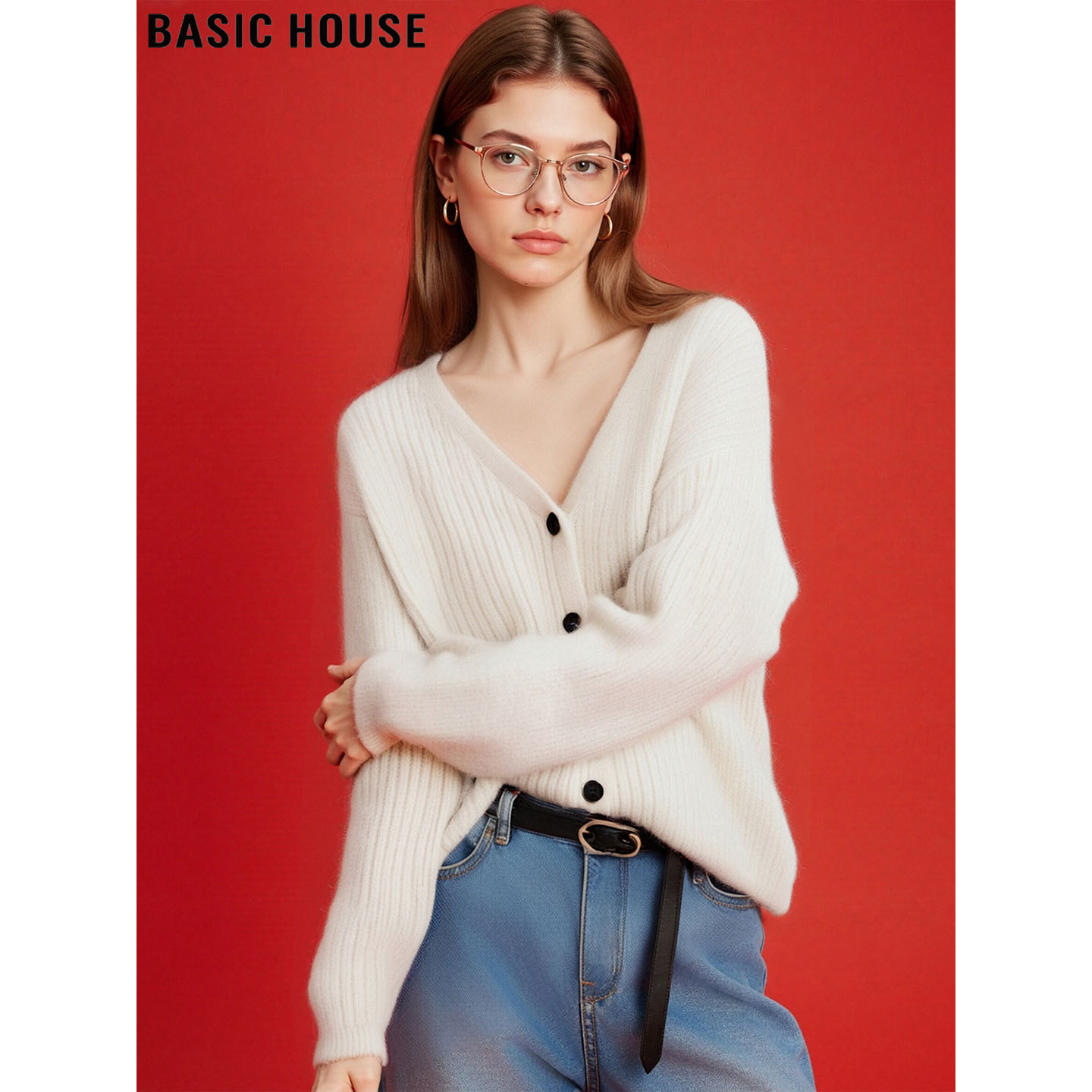 百家好慵懒风软糯V领毛衣外套女