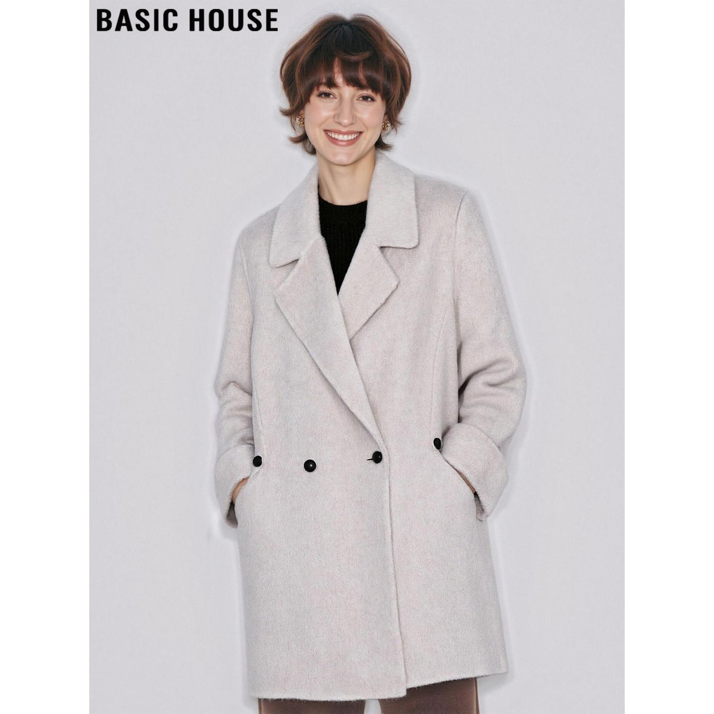 百家好高级感奶白色羊毛毛呢外套