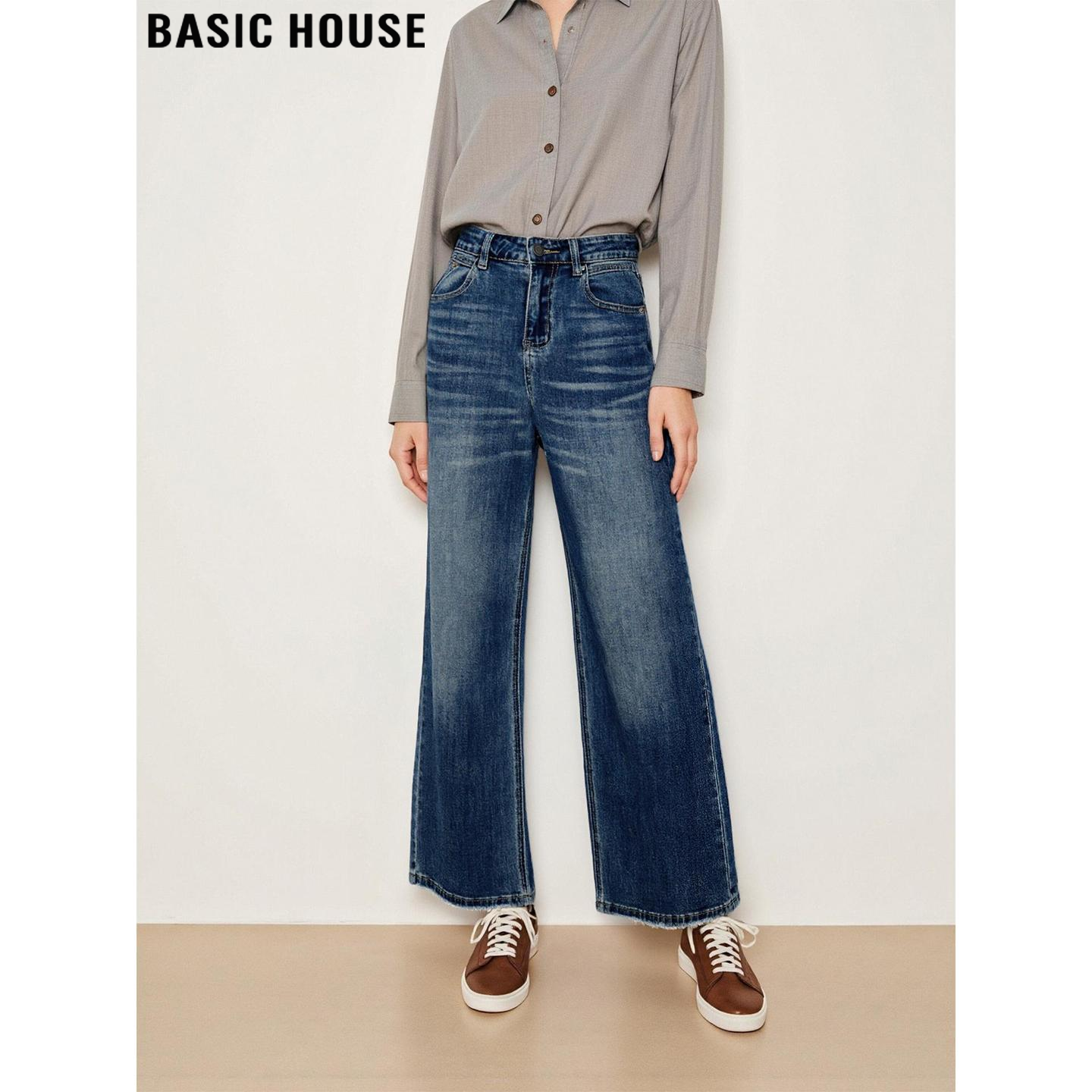 Basic House/百家好复古蓝色宽松显瘦直筒裤阔腿牛仔裤女2025秋冬,女装/女士精品,牛仔裤,淘宝优惠券,粉丝福利购,淘宝优惠卷