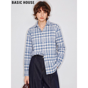新款 Basic 女2026春季 百家好蓝色格子衬衫 宽松叠穿纯棉衬衣 House