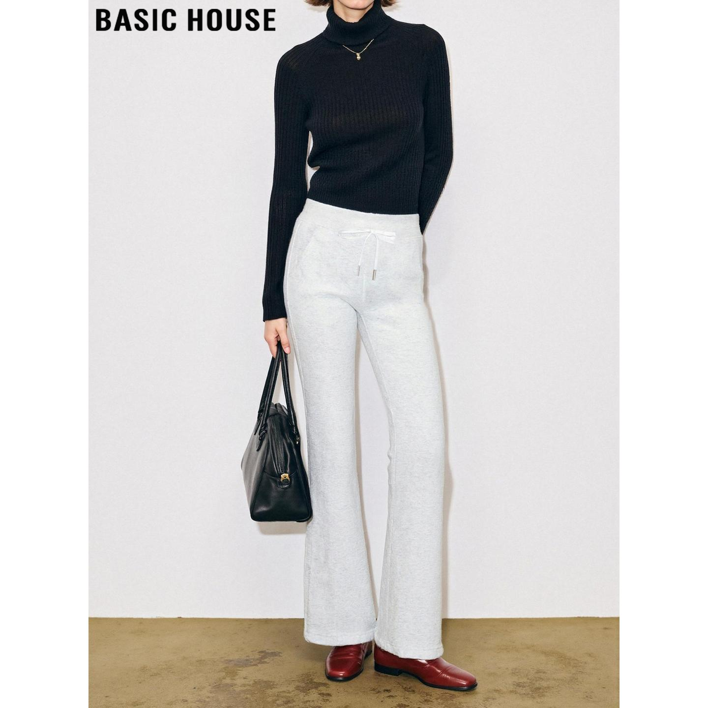 Basic House/百家好白色微喇运动裤女士冬季加绒加厚松紧高腰卫裤,女装/女士精品,休闲裤,淘宝优惠券,粉丝福利购,淘宝优惠卷