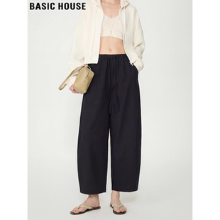 House 九分休闲弯刀裤 百家好黑色抽绳阔腿裤 新款 女2026春季 Basic