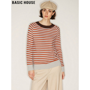 新款 Basic 女2026春季 百家好含羊毛条纹针织衫 打底圆领毛衣 House