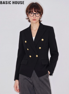 Basic House/百家好黑色收腰西装外套女士2026早春新款小个子西服