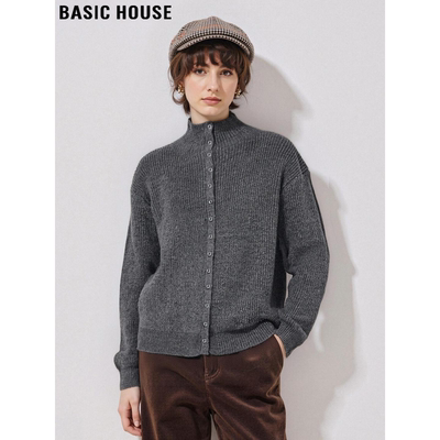 灰色针织开衫女冬加厚毛衣外套