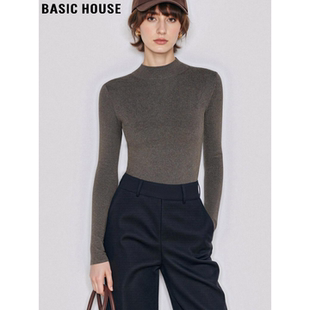 简约修身 Basic 女春季 百家好半高领针织打底衫 软糯内搭上衣 House