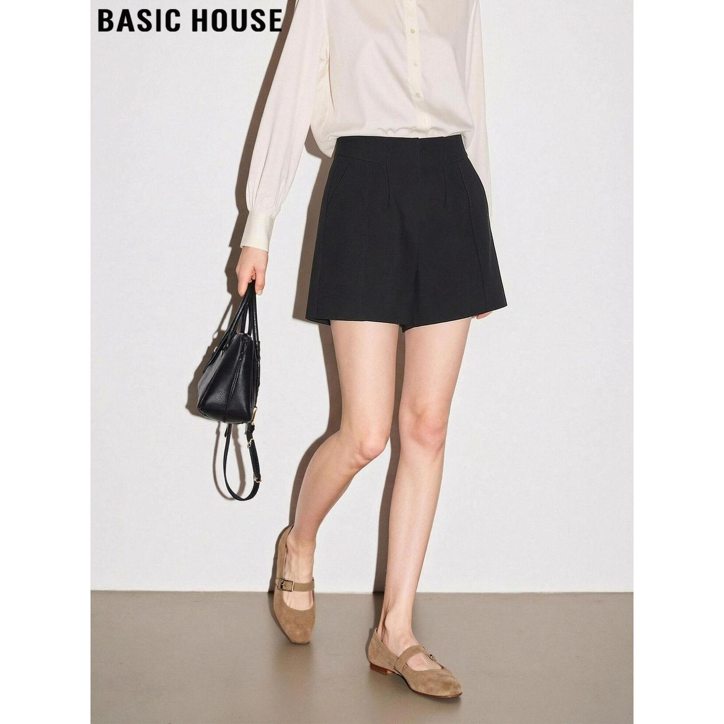 Basic House/百家好绝美西装短裤女夏季小个子通勤高腰A字阔腿裤