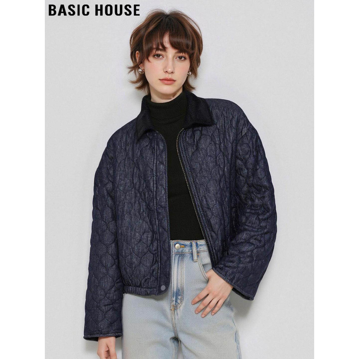 百家好高级感撞色翻领菱格短外套