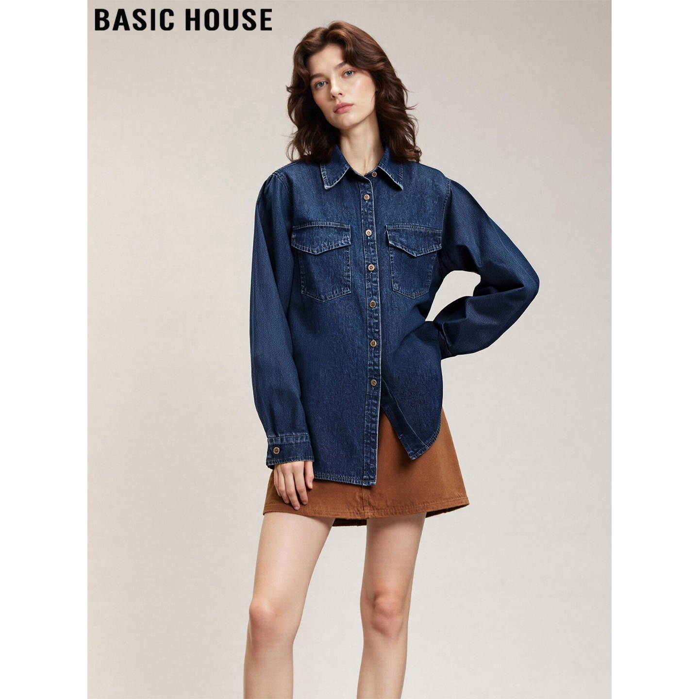 百家好深蓝色牛仔衬衫外套女上衣