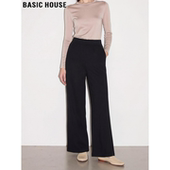 休闲直筒拖地裤 Basic 女2026春季 新款 House 百家好黑色毛呢阔腿裤