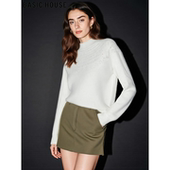 百家好白色半高领羊毛针织衫 Basic House 女冬高级感内搭软糯毛衣