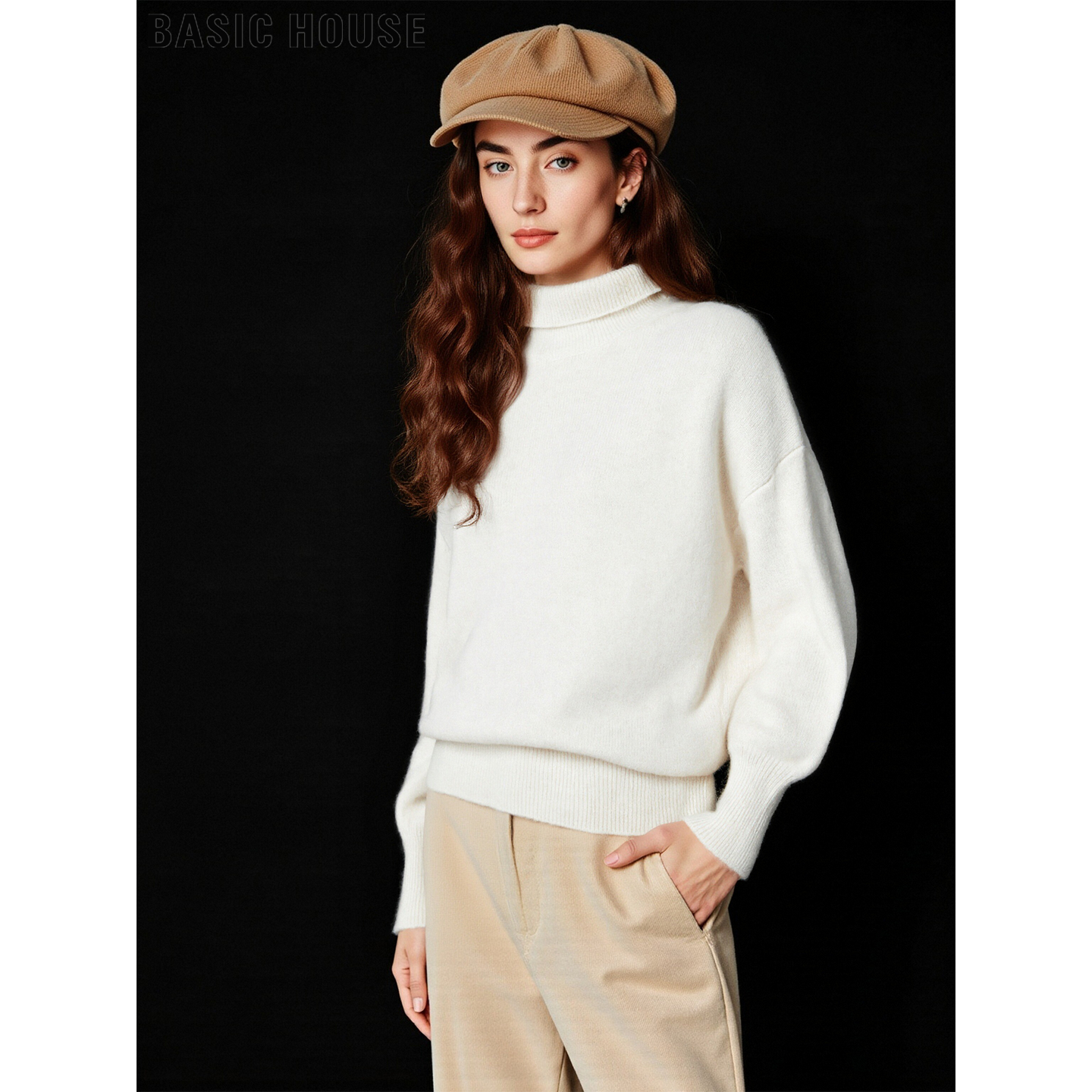 Basic House/百家好米白色高领100%羊毛针织衫女冬季加厚慵懒毛衣,女装/女士精品,毛针织衫,淘宝优惠券,粉丝福利购,淘宝优惠卷
