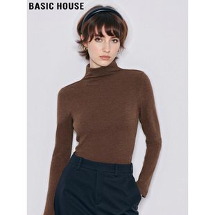 弹力修身 Basic 女春季 百家好咖色半高领T恤打底衫 内搭上衣 House