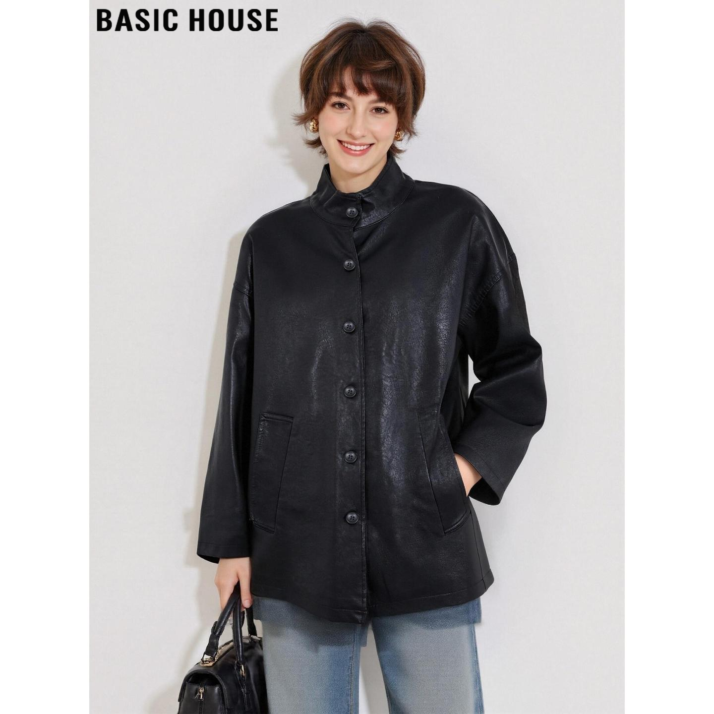 百家好高级感黑色立领PU皮衣外套