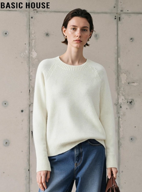 Basic House/百家好简约百搭100%羊毛软糯毛衣女士秋冬内搭针织衫