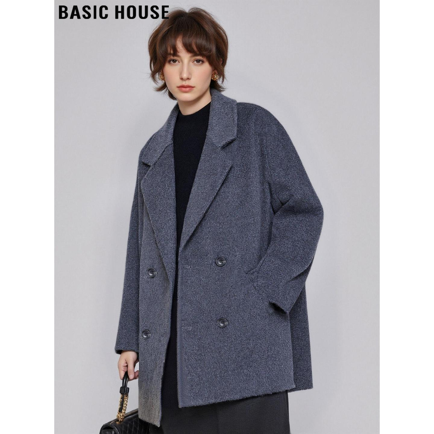 百家好高级灰色廓形羊毛大衣女冬