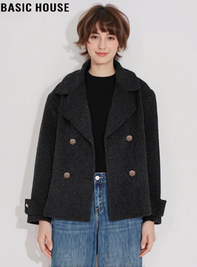 Basic House/百家好100%羊毛双面呢子大衣女冬季西装领小个子外套