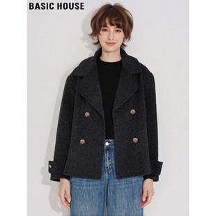 Basic House/百家好100%羊毛双面呢子大衣女冬季西装领小个子外套