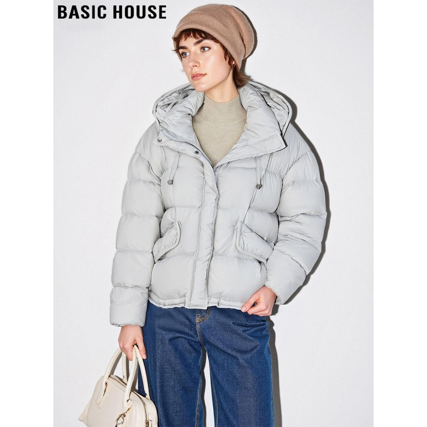 百家好90鸭绒羽绒服连帽短外套女