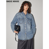 宽松长袖 Basic 衬衣 外套女2026春季 新款 House 百家好复古牛仔衬衫