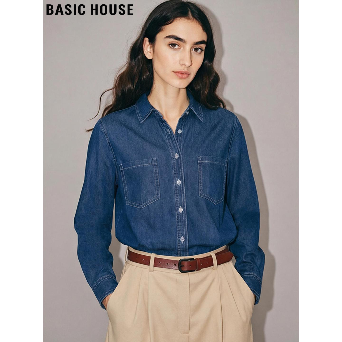 Basic House/百家好复古牛仔衬衫外套女2026春季新款叠穿长袖衬衣,女装/女士精品,衬衫,淘宝优惠券,粉丝福利购,淘宝优惠卷
