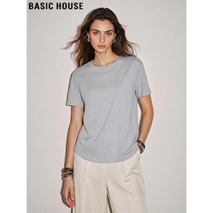 T恤女夏季 百家好乌云灰冰丝圆领短袖 含亚麻宽松上衣 House Basic