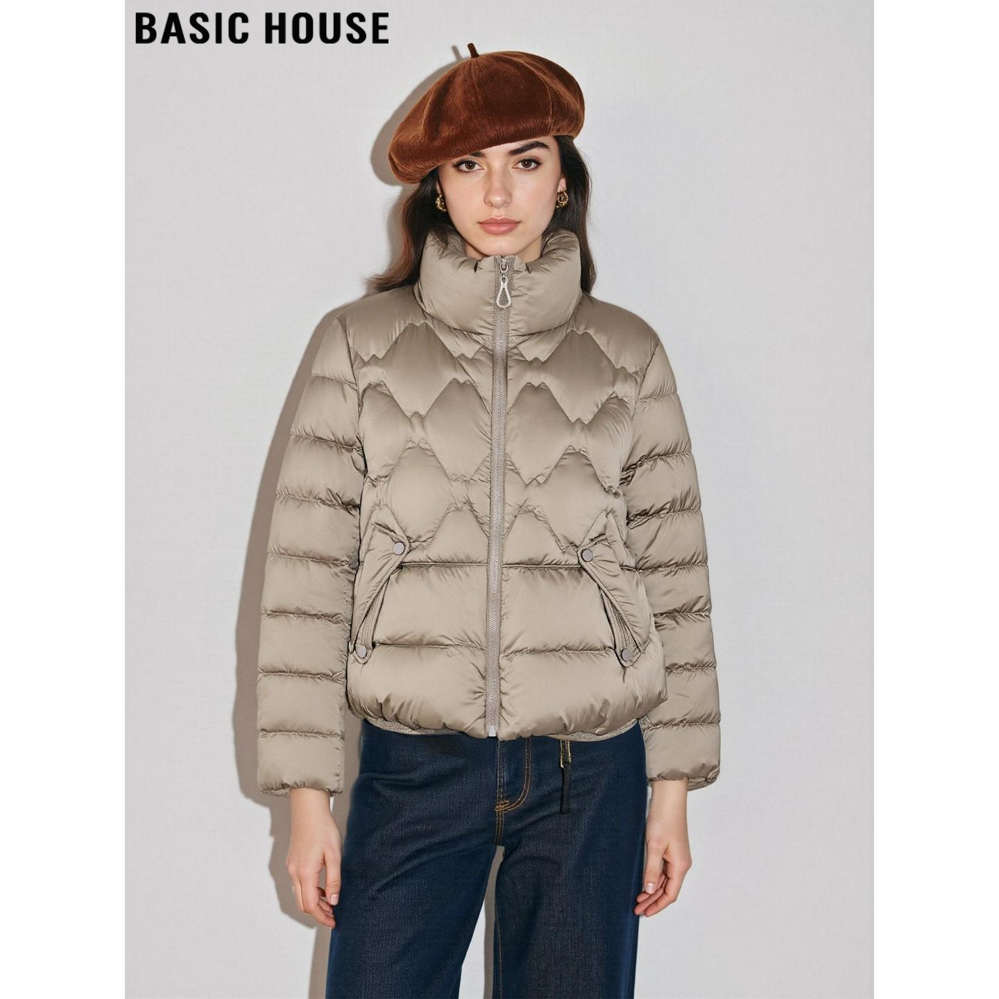 百家好90鸭绒立领羽绒服女冬加厚