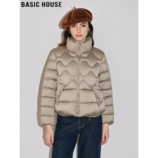 Basic House/百家好90鸭绒立领羽绒服女冬季加厚保暖短款拉链外套