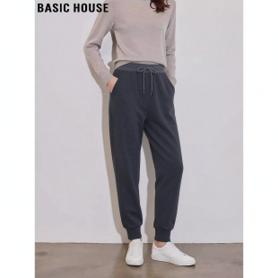小个子高腰九分哈伦卫裤 Basic 女春季 百家好灰色束脚运动裤 House