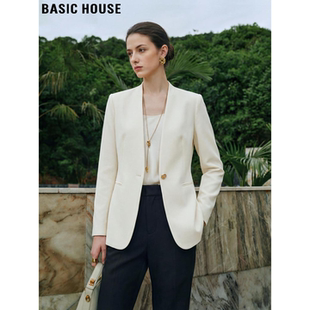 Basic House/百家好白色西装外套女2026春季新款高级感收腰小西服