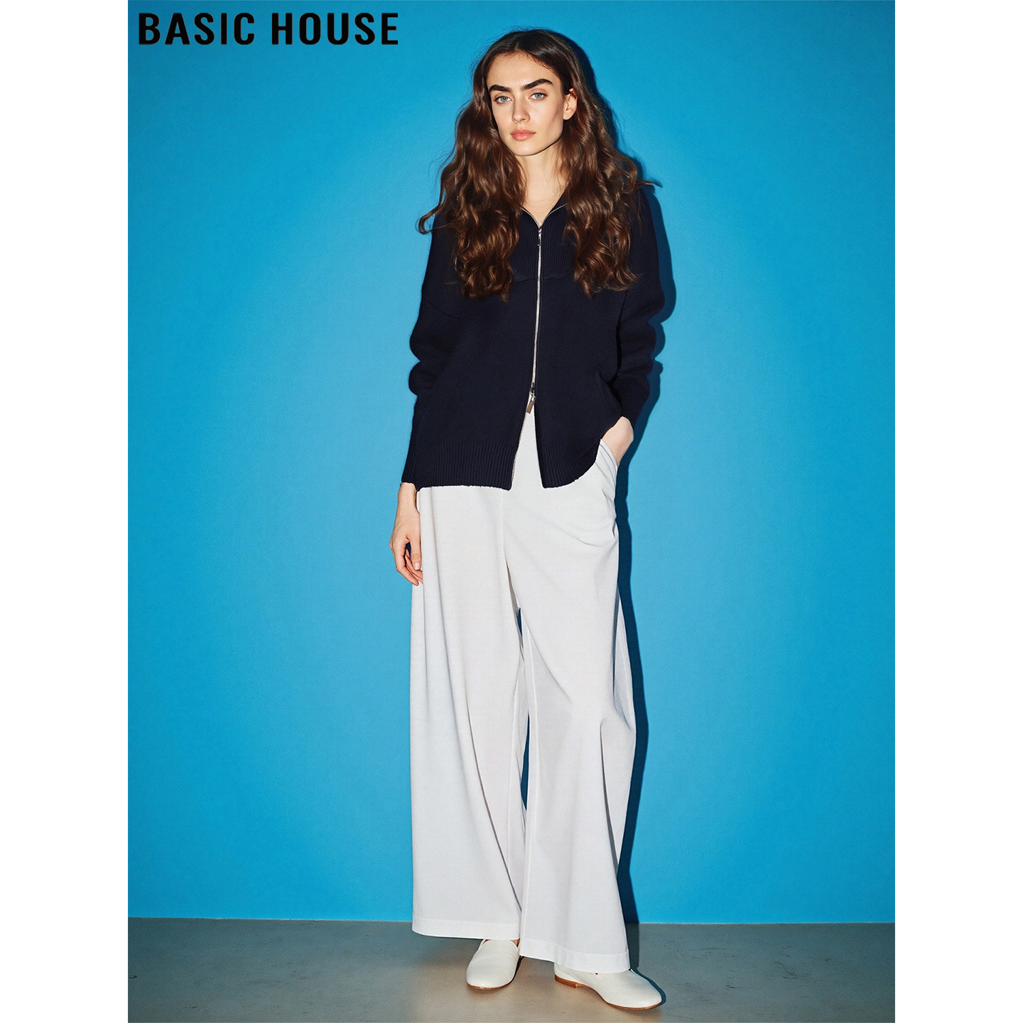 百家好美式藏蓝色毛衣外套双拉链