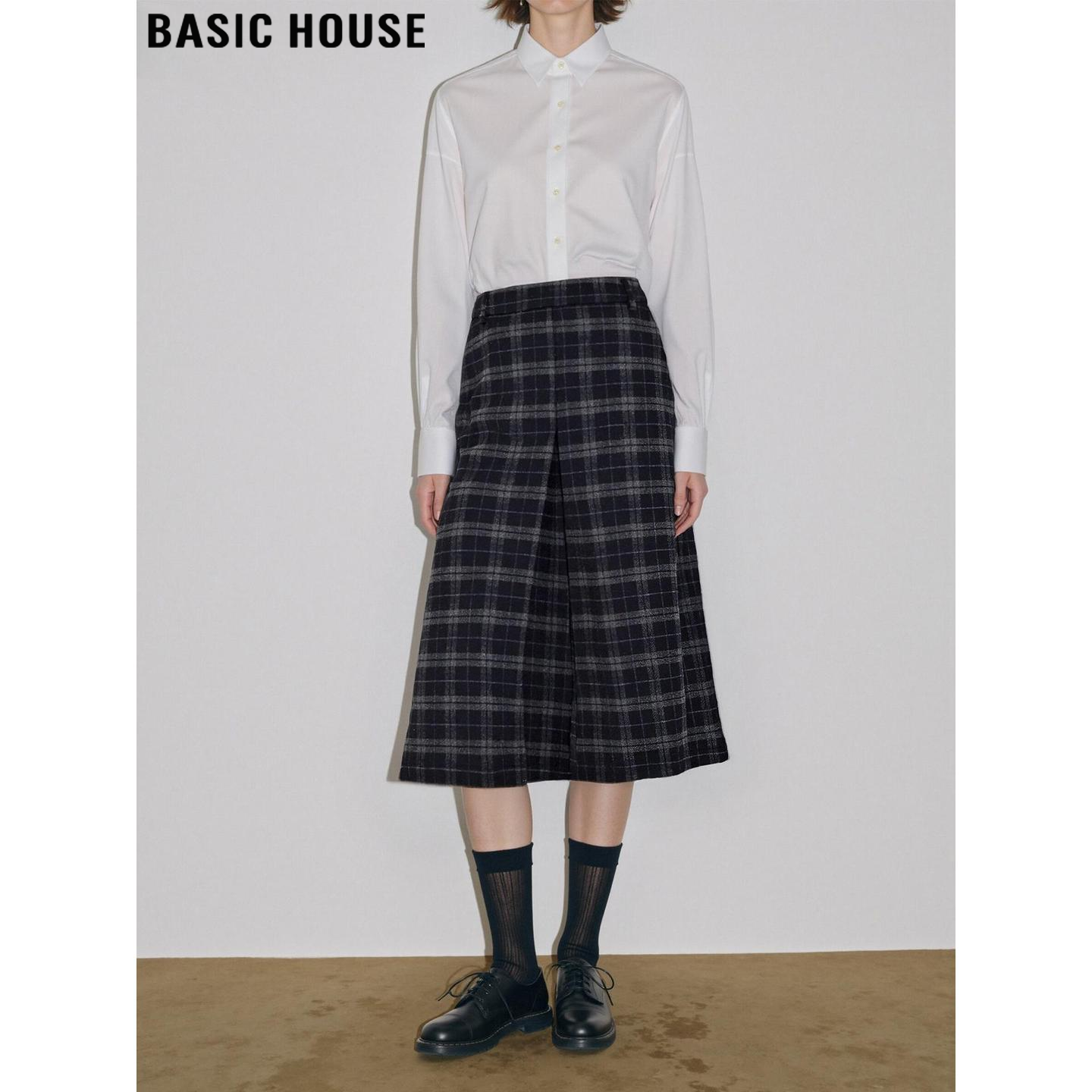 格子开叉半身裙中长款格纹A字裙