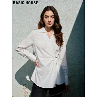 House 新款 百家好法式 女2026春季 收腰上衣 白色掐腰天丝衬衫 Basic