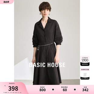 连衣裙女2024春季 Basic 百家好设计感小众衬衫 小黑裙 House 新款